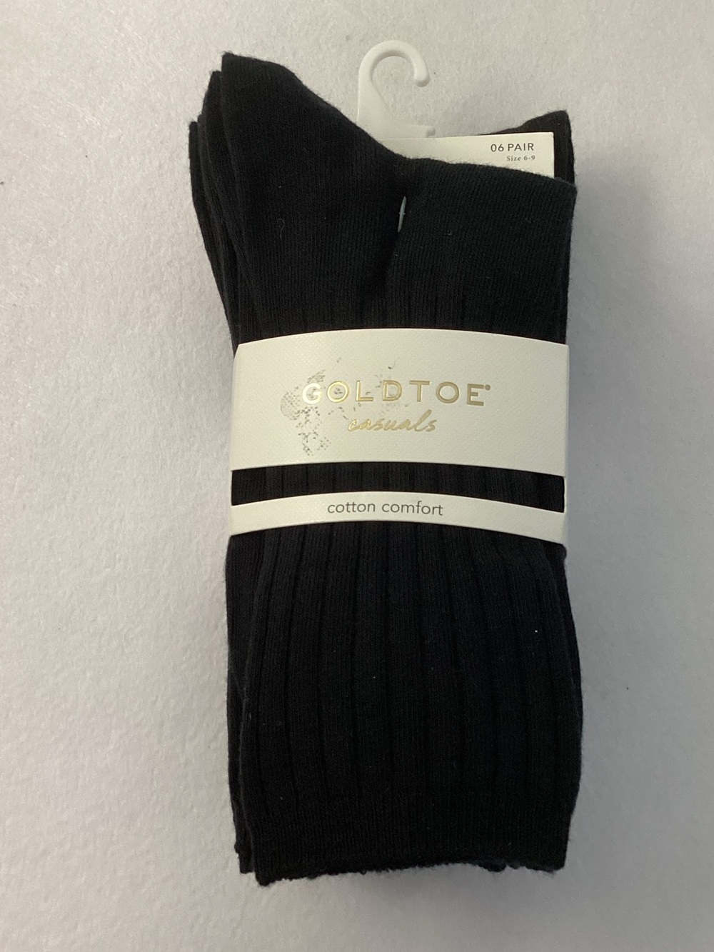 Gold Toe Casuals Black Ribbed Cotton Crew Socks - 6 Pair